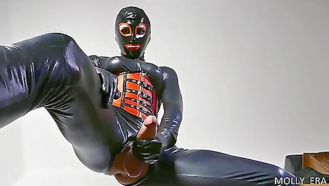 Latex fetish solo masturbation with blonde mistress