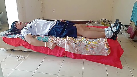 Sexy and cute girl in school uniform goes wild outdoors