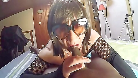 Ebony rod in stockings gets deepthroat fucked by a black guy