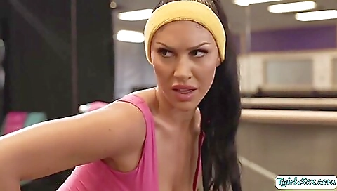 Busty brunette babe getting fucked in a double penetration