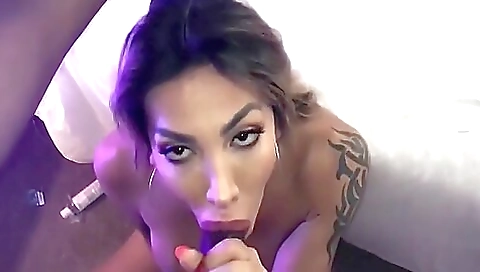 Brunette gets her big white cock pounded in the doggy position