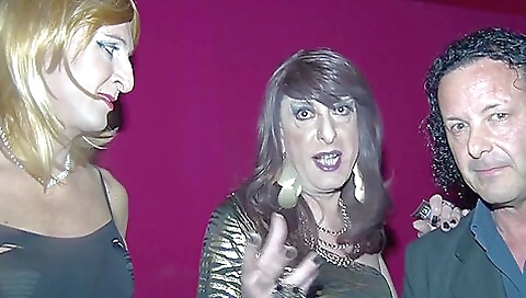 Busty trans tranny fucks in a group with cum in mouth