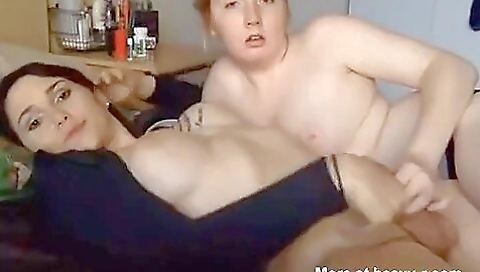 A hot brunette and blonde girl rimming with a big boner