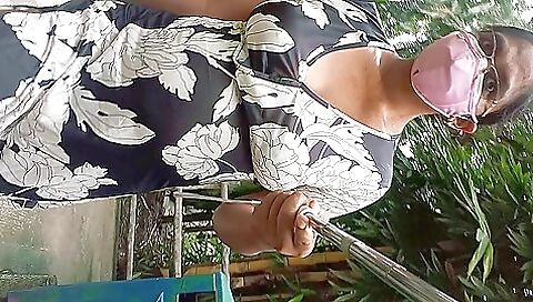 Hot amateur solo video with a big boobed woman in white dress