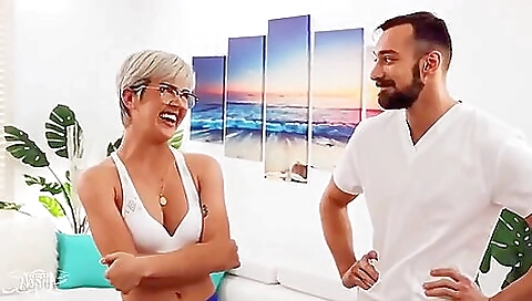 Blonde blonde is oiled up and fucked by a masseuse