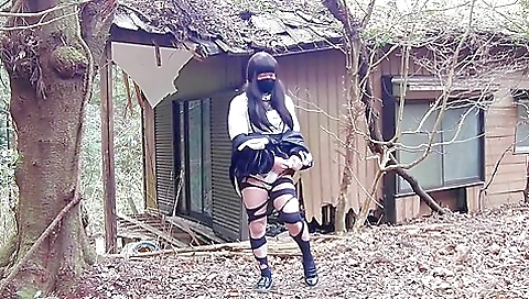 Busty brunette naked in abandoned house is masturbating