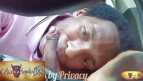 Ebony teen giving a deepthroat blowjob to a black dick